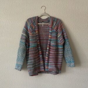 Free People Sedona Cardi Blue Rainbow Combo Open Cardigan Sweater